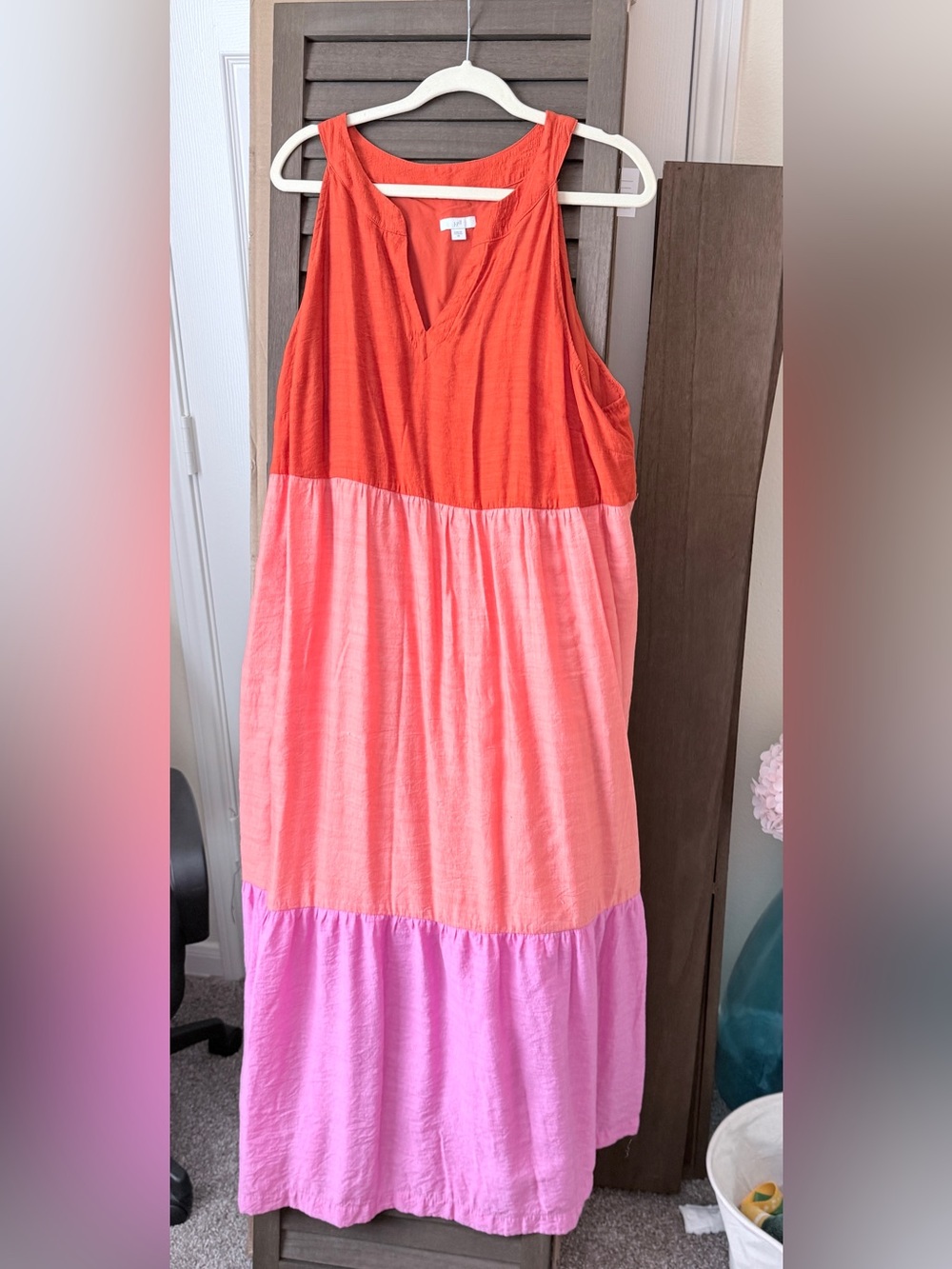 J Jill Colorblock Tiered Maxi Dress - Orange, Pink & Lavender Size 20